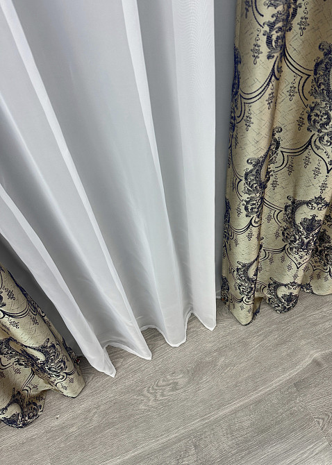 Шторна тканина парча колір бежевий з синім 1776ш Київ - фото 6