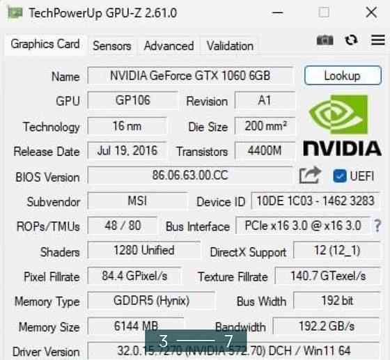 Видеокарта MSI GeForce GTX 1060 6Gb. Киев