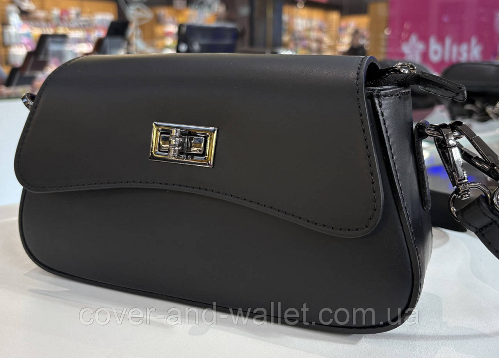 Елегантна каркасна жіноча сумочка з італійської шкіри чорного кольору Virginia Conti Київ - фото 2