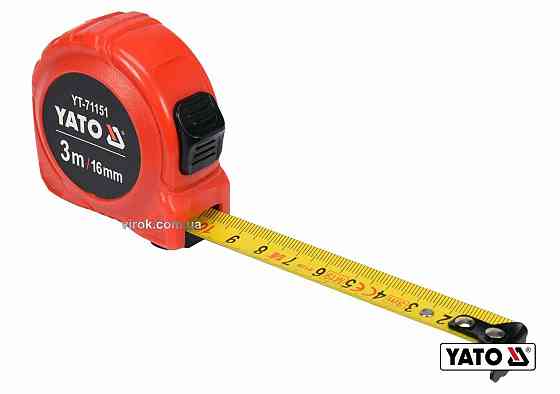 Рулетка YATO : L=3мx16 мм, з сталевою стрічкою, нейлоновим покриттям, подвійним блокуванням [12/120] Одеса