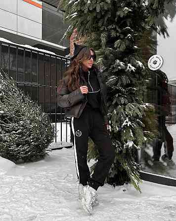 Жіночий теплий прогулянковий костюм-двійка з кантом тринитка на флісі Чорний, 42/44 Одеса