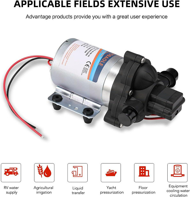 Насос водяной самоподводный мембранный, помпа с фильтром и переключателем давления для автодома сада авто Киев - изображение 3