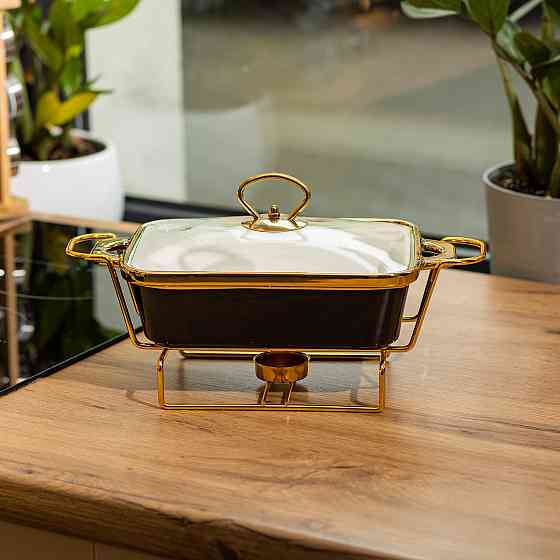 Yiwu Марміт порцелянаовий із скляною кришкою 31х16х15.5 см на металевій підставці 1 л Чорний HT Коломыя