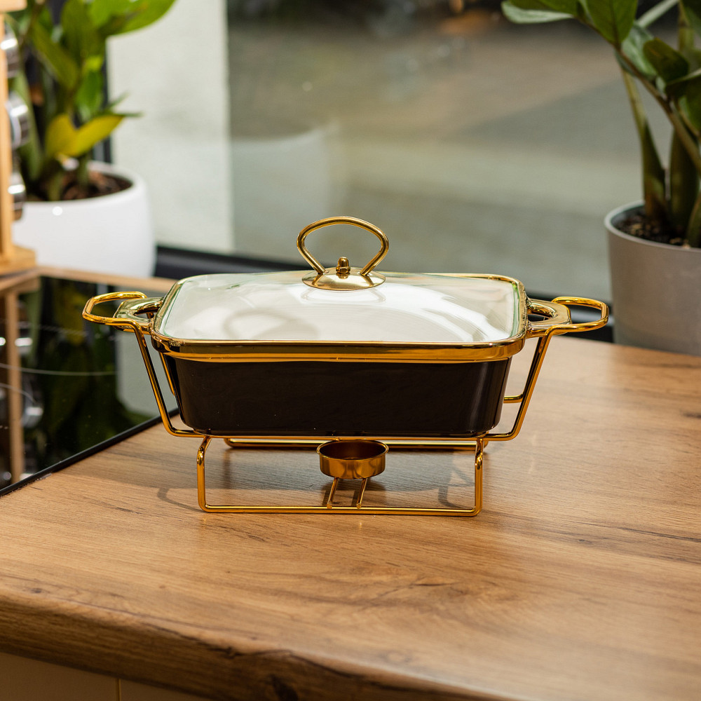 Yiwu Марміт порцелянаовий із скляною кришкою 31х16х15.5 см на металевій підставці 1 л Чорний HT Коломия - фото 6