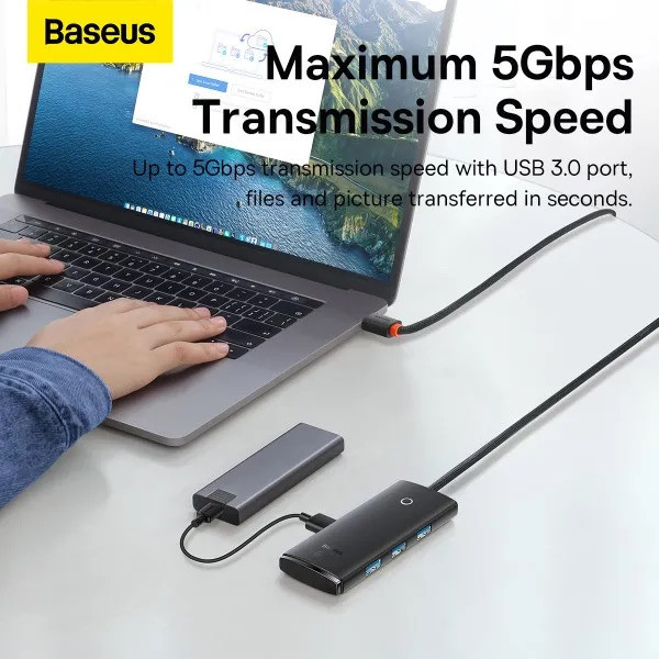 USB-хаб Baseus Lite Series 4-Port Type-C HUB Adapter (Type-C to USB 3.0*4 ) 1m Black Одеса - фото 9