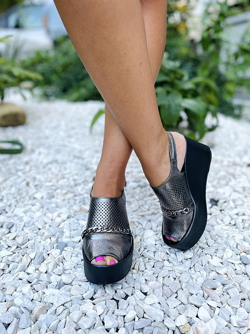 VIKTTORIO Босоніжки жіночі срібло шкіряні VIKTTORIO Амура літні відкриті / Босоніжки на танкетц Коломия - фото 5