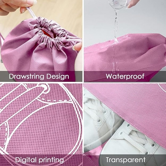Сумка для обуви на завязках с окошком розовый 41х31см Винница - изображение 4