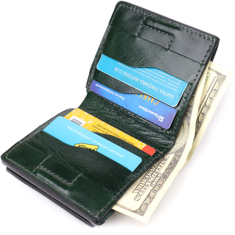 Компактный кошелек в два сложения из натуральной гладкой кожи GRANDE PELLE 22946 Зеленый Киев - изображение 8