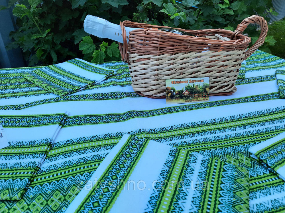 Скатертина вишита зелена з серветками Київ - фото 7