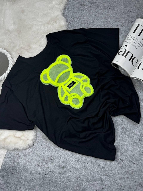 Жіноча подовжена футболка оверсайз з ведмедиком кулір Жовтий Одеса - фото 1