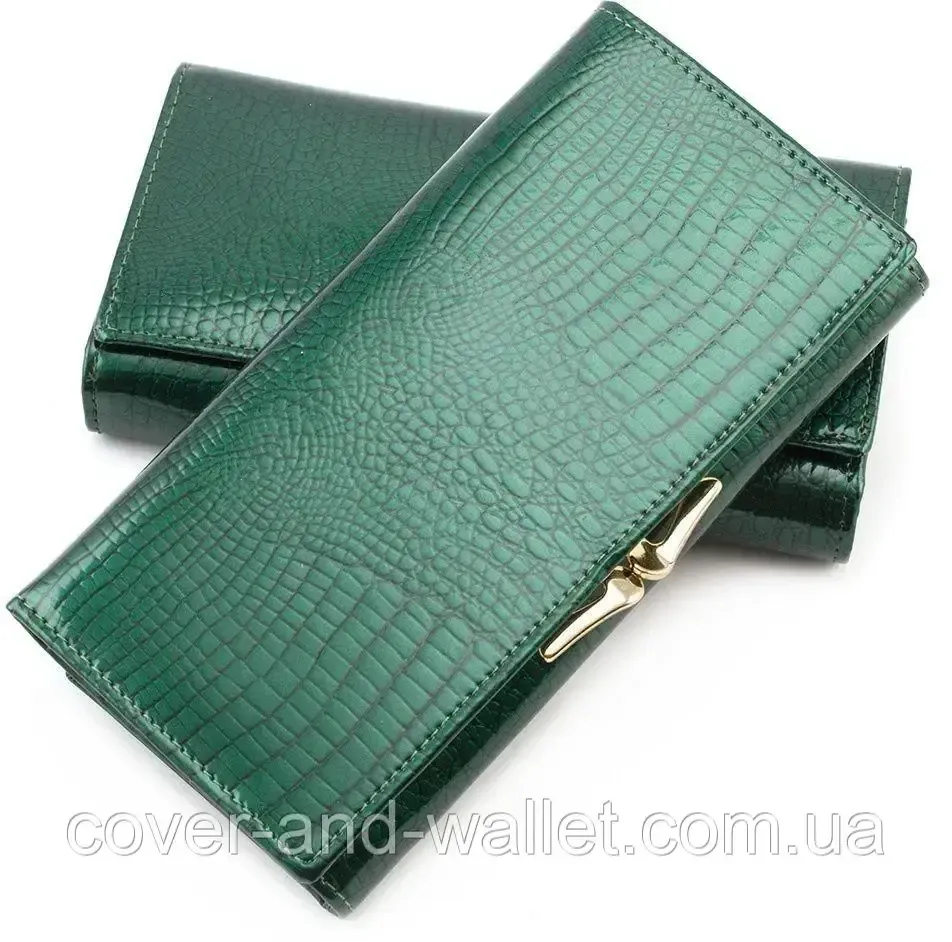 Класичний лаковий жіночий гаманець із натуральної шкіри з монетницею ST 3001 Київ - фото 2