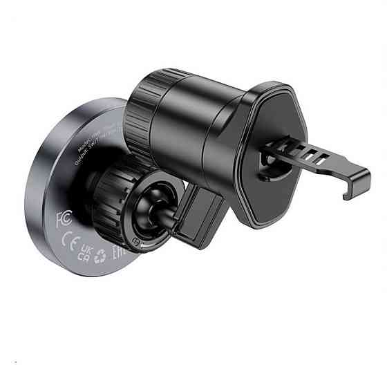 Тримач для мобільного з БЗП HOCO HW6 Vision metal magnetic wireless fast charging car holder(air outlet) Black (6942007606622) Київ