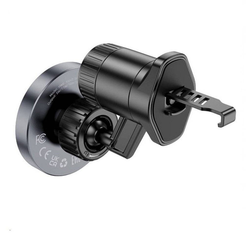 Тримач для мобільного з БЗП HOCO HW6 Vision metal magnetic wireless fast charging car holder(air outlet) Black (6942007606622) Київ - фото 3