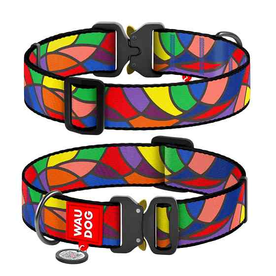Нашийник для собак нейлоновий WAUDOG Nylon з QR паспортом, малюнок "Вітраж", металева пряжка-фа Коломыя