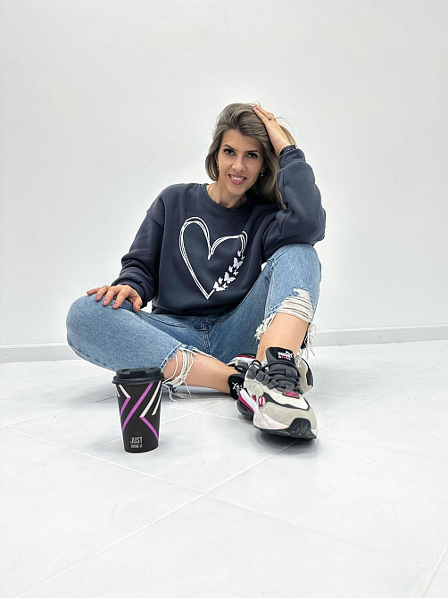 Утеплений світшот з принтом "Heart" оптом  Батал 54-56, Графіт Київ - фото 3