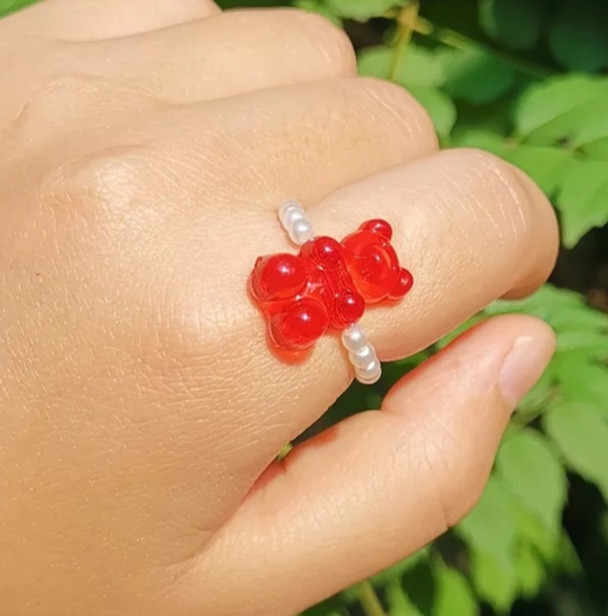 Кольцо с мишкой красное с бусинками, размер универсальный Киев - изображение 1