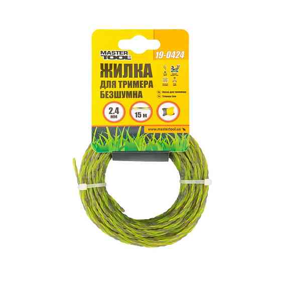 MASTERTOOL Жилка для тримера безшумна MASTERTOOL SPIRAL SQUARE 2.40 мм 15 м двоколірна 19-0424 Киев