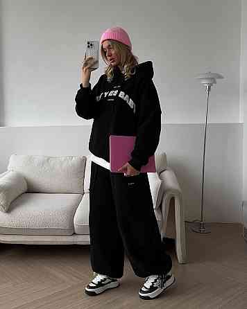 Жіночий стильний утеплений оверсайз костюм двійка: кофта і штани трьохнитка на флісі Одеса