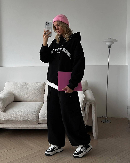 Жіночий стильний утеплений оверсайз костюм двійка: кофта і штани трьохнитка на флісі Одеса - фото 5