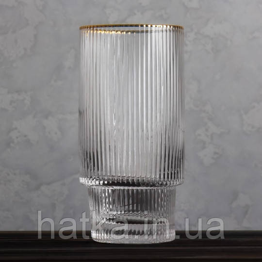 Склянка стильна скляна "Амарето" 350 мл прозора із золотим обідком для дому та ресторану Київ - фото 1