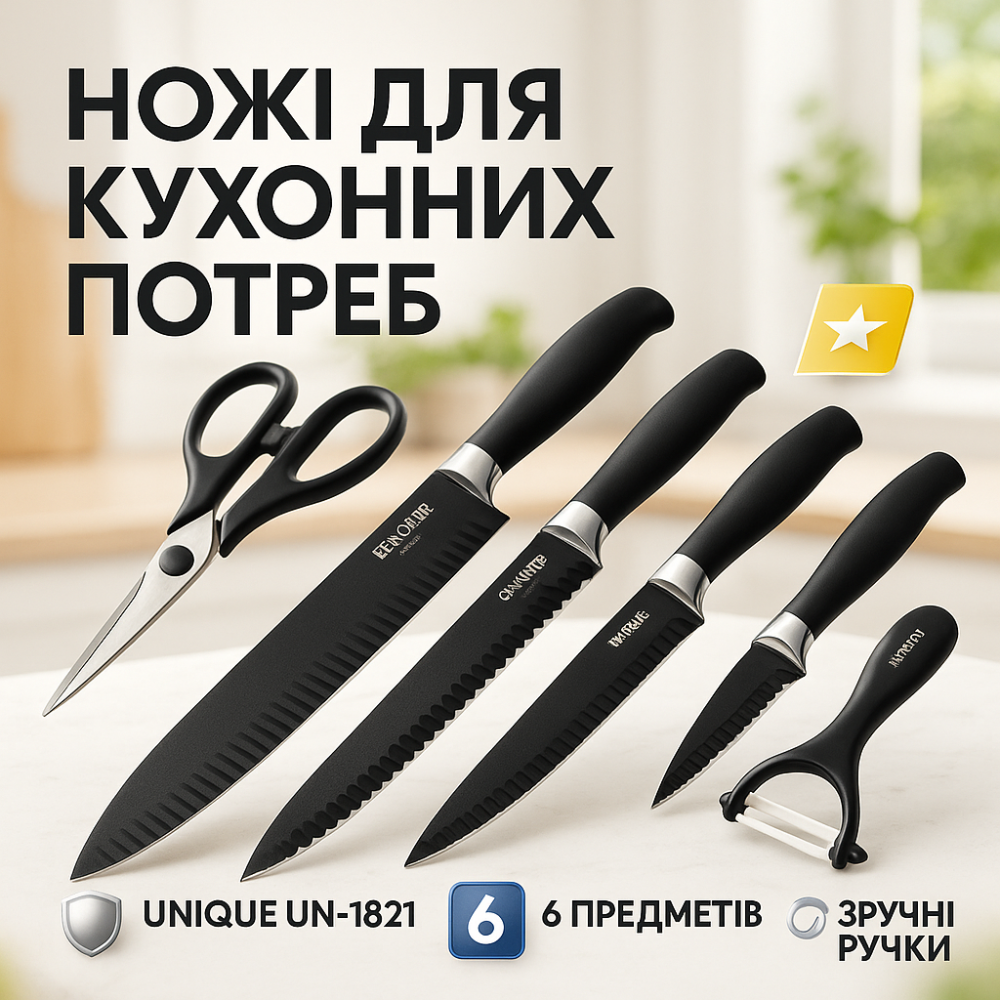 Набор кухонных ножей для поваров UNIQUE, Наборы ножей Набор для домашнего повара PF-49 Львов - изображение 12