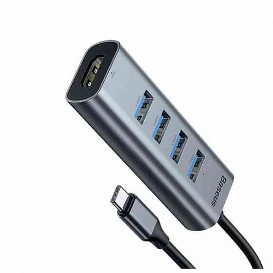 USB-Hub Baseus Enjoy series Type-C to USB3.0*4+HD4K HD intelligent HUB adapter Grey Київ