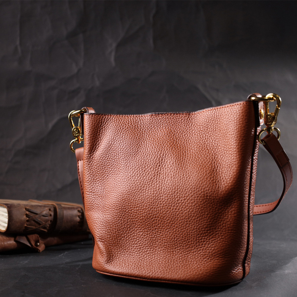 Невелика сумка жіноча з автономною косметичкою всередині з натуральної шкіри Vintage 22366 Коричнева Київ - фото 9