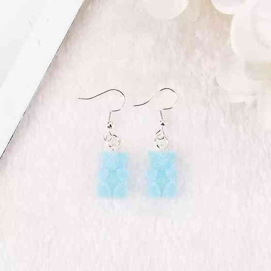 Сережки мишки голубые - размер мишки 1,7см, смола Киев