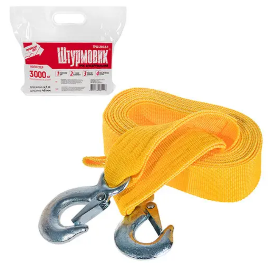 Трос 3Т х46мм х4,5м ТРШ245-3-1 желт/крюк/сумка Винница - изображение 1