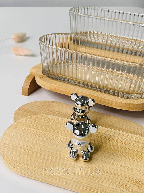 Набір для зберігання "Два ведмедя" скляна з бамбуковою кришкою та підставкою 350 мл Київ - фото 2