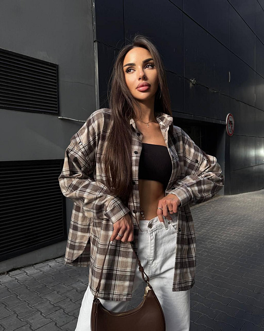 Жіноча повсякденна сорочка в клітинку турецька фланель Беж Одеса - фото 9