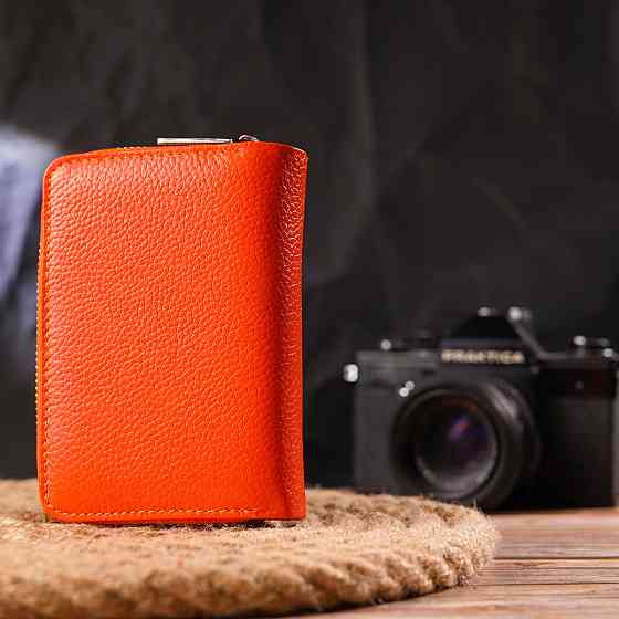 Яскраве вертикальне портмоне для жінок із монетницею на блискавці з натуральної шкіри флотар CANPELLINI 21602 Помаранчеве Київ