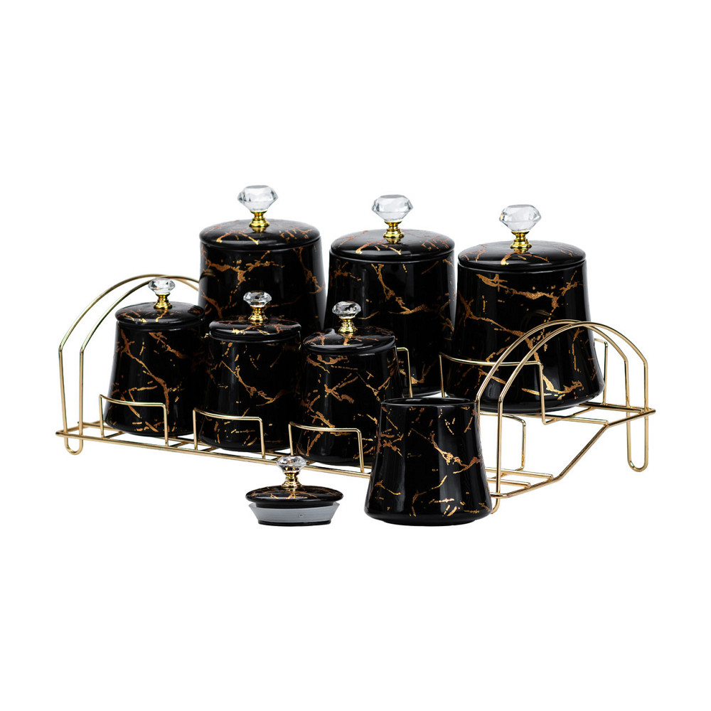 Набір для спецій 4 шт по 250 мл і 3 шт по 550 мл на металевій підставці  чорний HP1249 Київ - фото 3