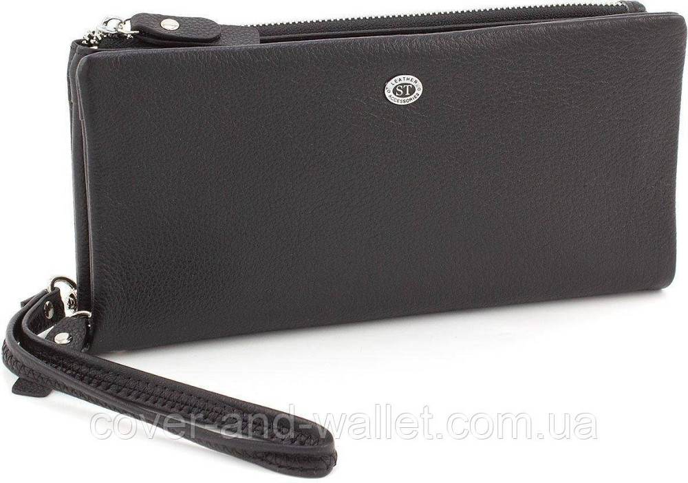 М'який шкіряний гаманець клатч на дві блискавки чорного кольору ST Leather 022 Київ - фото 2