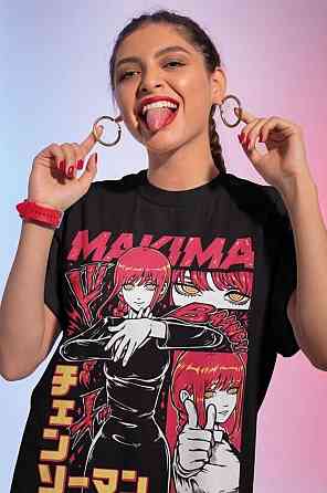 Футболка для хлопчика з аніме принтом Людина-бензопила оверсайз (зріст від 165 до 180) Чорний AnimeJ1087m Дніпро