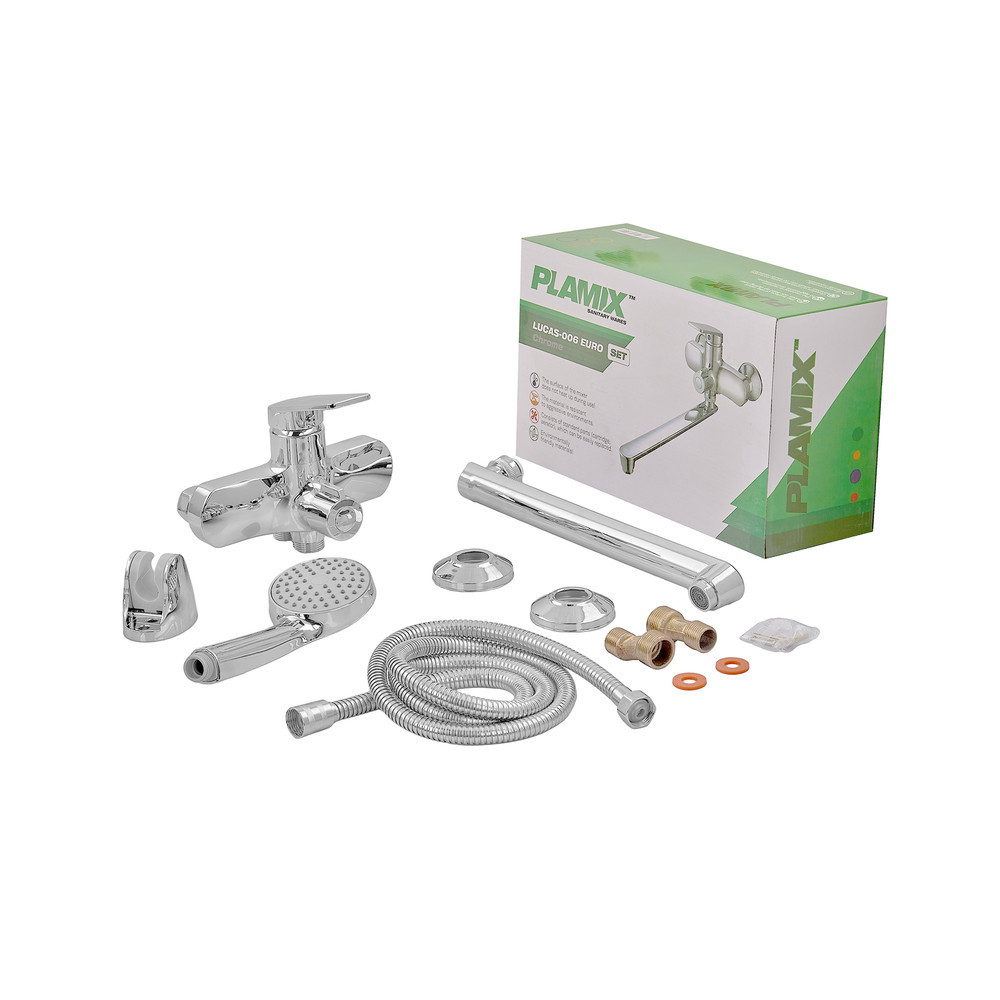 Смеситель для ванны Plamix Lucas-006 EURO SET хром с шлангом, лейкой и кронштейном (PM0710) Харьков - изображение 3