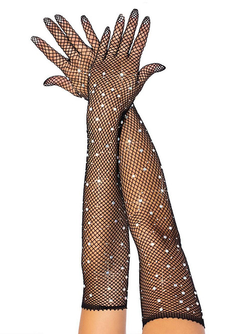 Довгі сітчасті рукавички Leg Avenue Rhinestone opera length gloves, з камінням, One Size Sex Aura Київ - фото 1