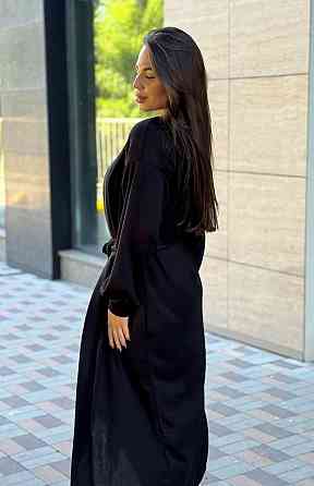 Женский базовый длинный кардиган с поясом плотная турецкая двухсторонняя ангора Черный Одесса