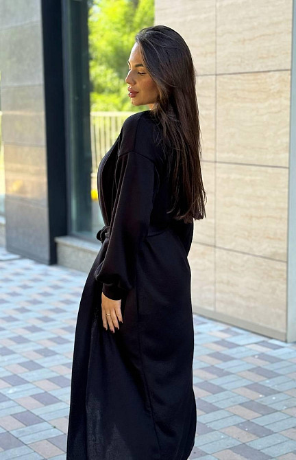 Женский базовый длинный кардиган с поясом плотная турецкая двухсторонняя ангора Черный Одесса - изображение 2