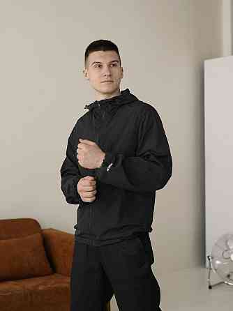 Чоловіча чорна вітрівка. Куртка-вітрівка демісезонна легка з кишенями Pobedov Neon Київ