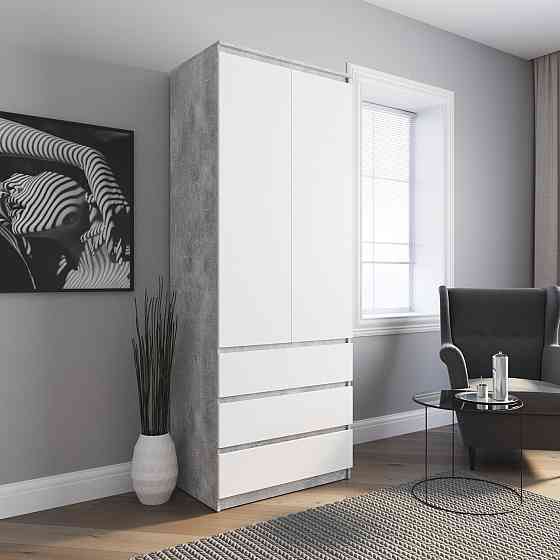 Шкаф для одежды VAYS R-9 Бетон-Белый фасад, 3 ящика, штанга, без ручек, ЛДСП, 80×50×211 см – для спальни, гостиной, прихожей Львов