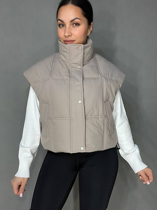 Жилетка жіноча HAIZIYUAN 535 укорочена широка оверсайз спущене плече бежева, бежевий, L Київ - фото 11