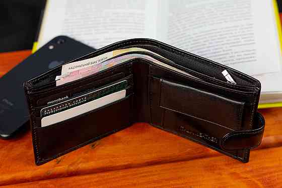 Чоловіче портмоне з натуральної шкіри ST Leather Чорне Київ