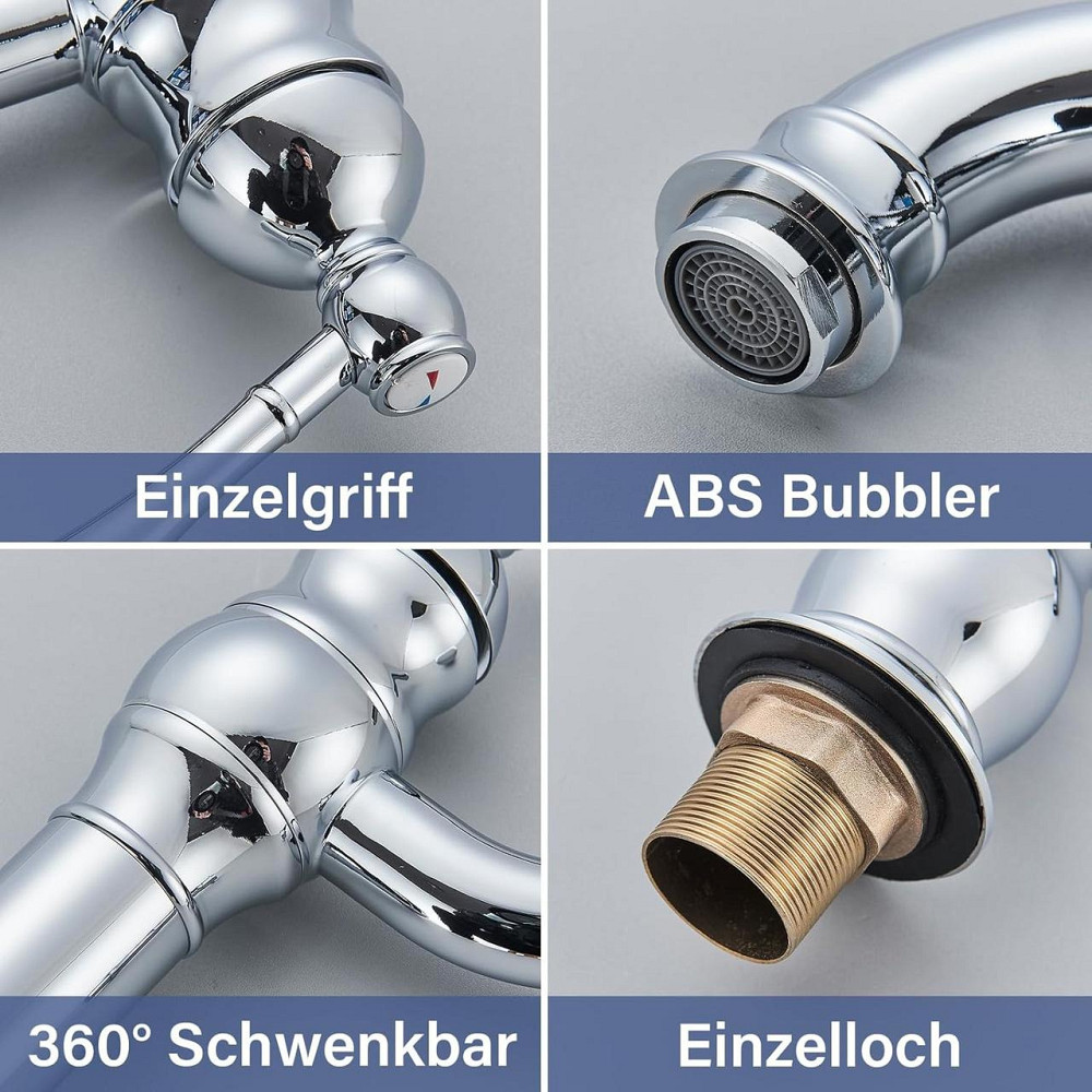 Смеситель для раковины высокий латунный, хромированный, поворотный, для ванной комнаты для умывальника Rozin Киев - изображение 5