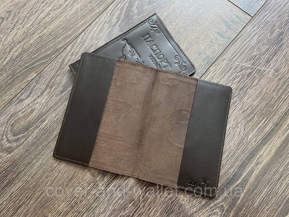Шкіряна обкладинка для паспорта  карта світу коричнева ST Leather Київ - фото 4
