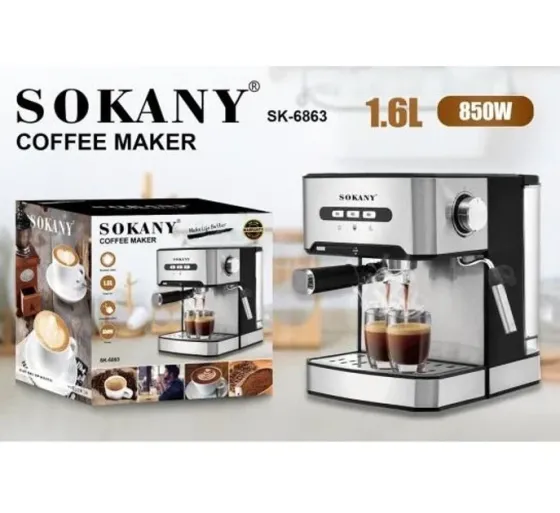 Рожковая кофеварка эспрессо Sokany SK-6863 15 бар, 850 Вт: кофемашина с капучинатором, 1.6 л, сброс давления, 15bar Одесса