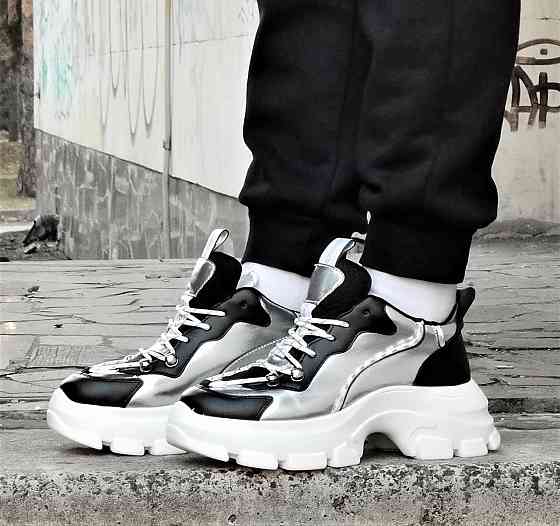 . Жеганські Кросівки на Танкетці Сріблясті Сліпони Мокасини на Платформі Білі (розміри: 36,38,39) — 16 Дніпро