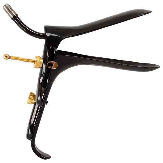 Вагинально-анальное зеркало Fetish Collection Speculum из нержавеющей стали, чёрно-золотое, 15 см Sex Aura Киев