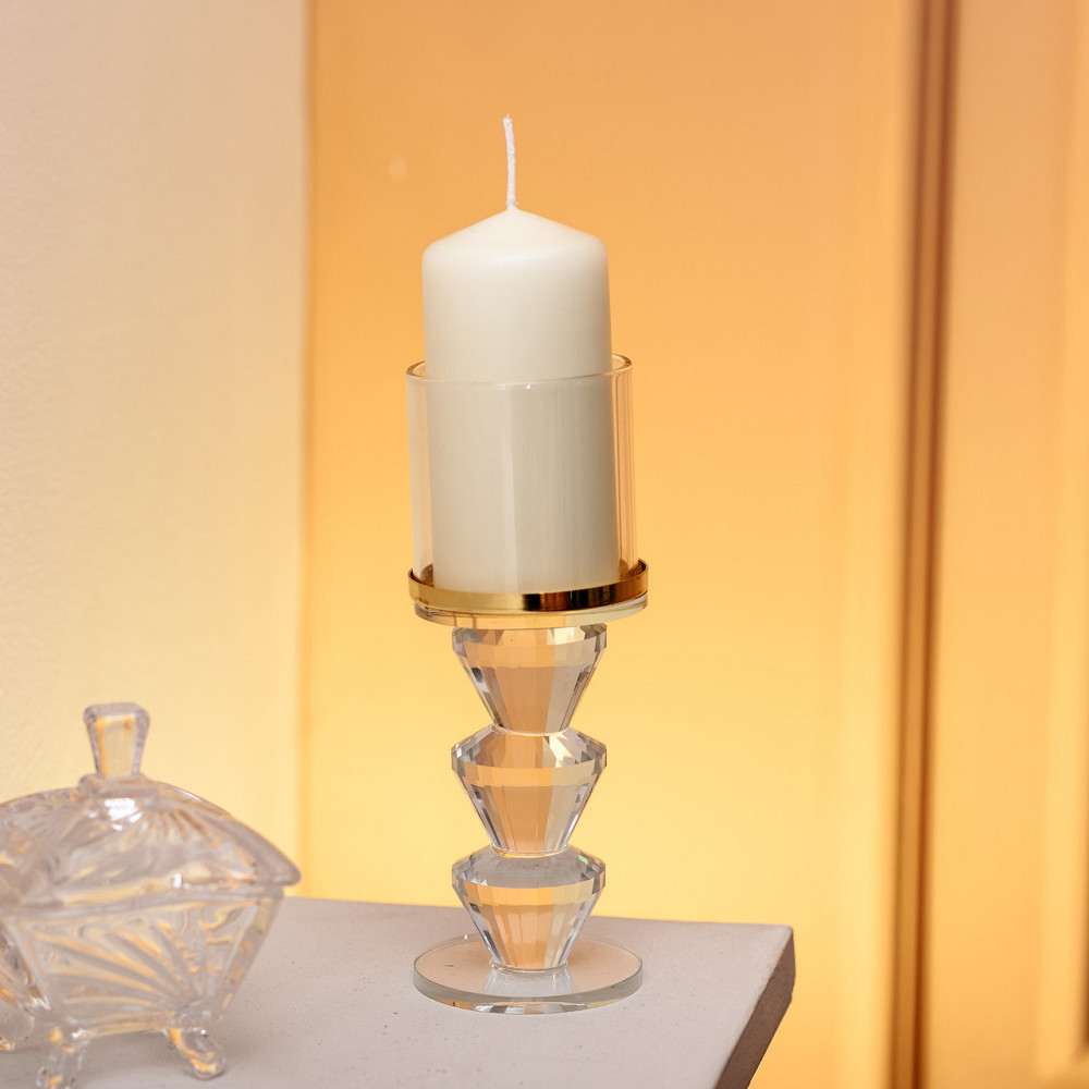 Підсвічник скляний на ніжці з золотою окантовкою 6×16.5 см підсвічник келих декоративний прозорий HP-4-34L Коломия - фото 2