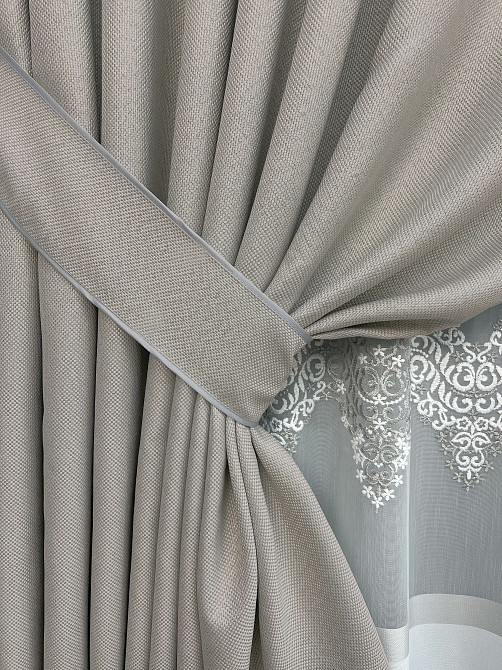 Комплект штор VR-Textil Льон Мішковина 150х270 2шт і Тюль 500х270 867ш-1708т Світло-сірий з білим 71-181/4 Київ - фото 4